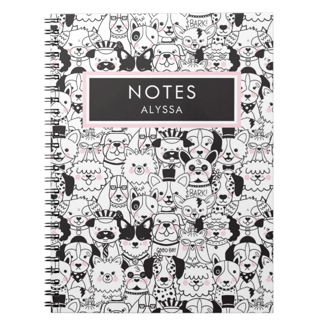 Cuaderno Perro personalizado gracioso que engendra negro y  (Frente)
