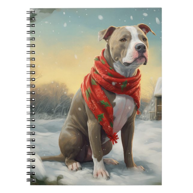 Cuaderno Perro Pitbull en Navidad con Nieve (Frente)