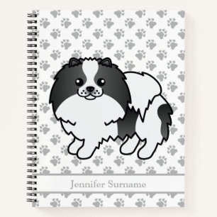 Cuaderno Perro Pomerania de Color Parti Negro & Texto Perso