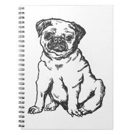 Cuaderno Perro Pug , ilustracion blanco y negro