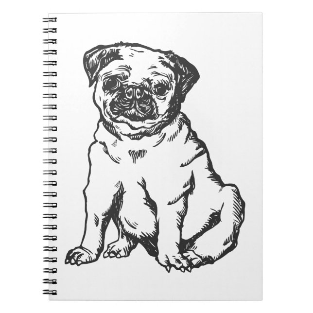 Cuaderno Perro Pug , ilustracion blanco y negro (Frente)