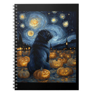 Cuaderno Perro Pug negro de la noche estrellada de van gogh