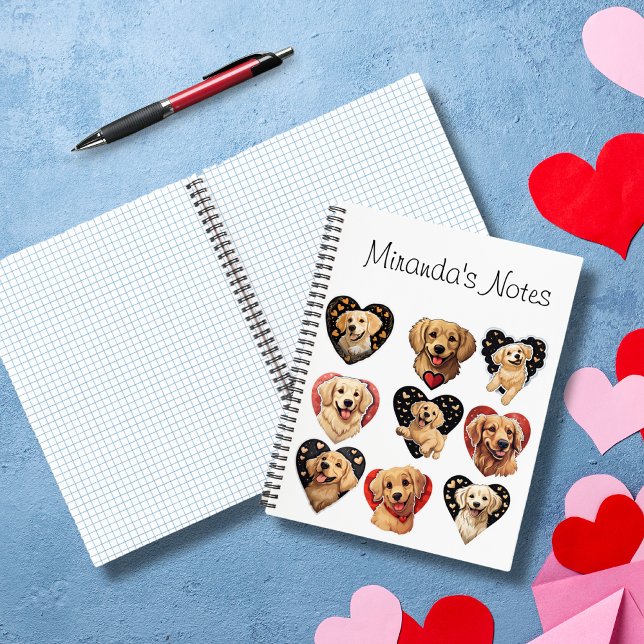 Cuaderno Perro recuperador de oro de Valentine personalizad (Adorable Valentine Golden Retriever Dog custom Notebook)