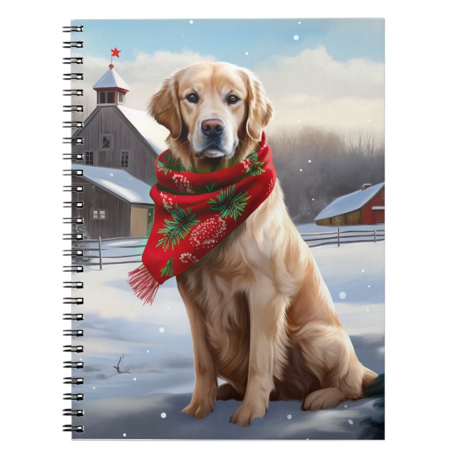 Cuaderno Perro recuperador de oro en Navidades de nieve (Frente)