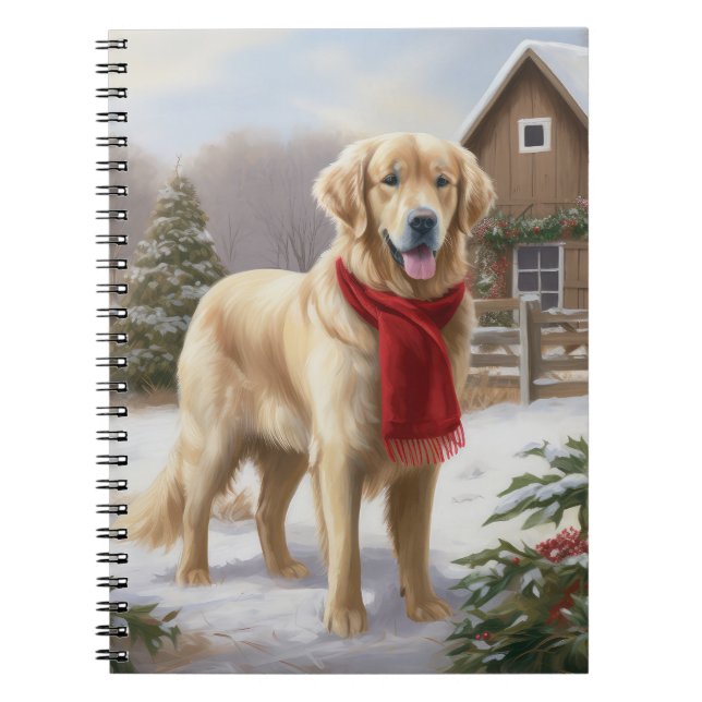 Cuaderno Perro recuperador de oro en Navidades de nieve (Frente)