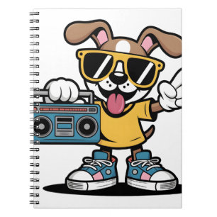 Cuaderno Perro Retro Hip Hop: Cachorro de Dibujos Animados