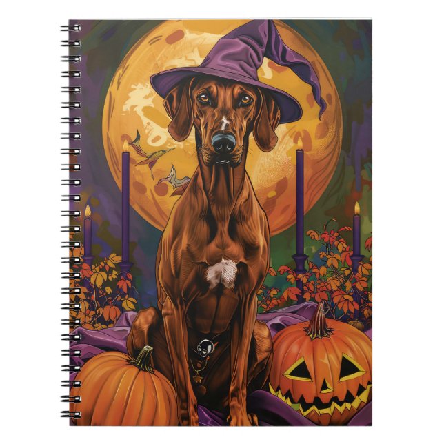 Cuaderno Perro Ridgeback Rodesiano Halloween Bruja Calabaza (Frente)