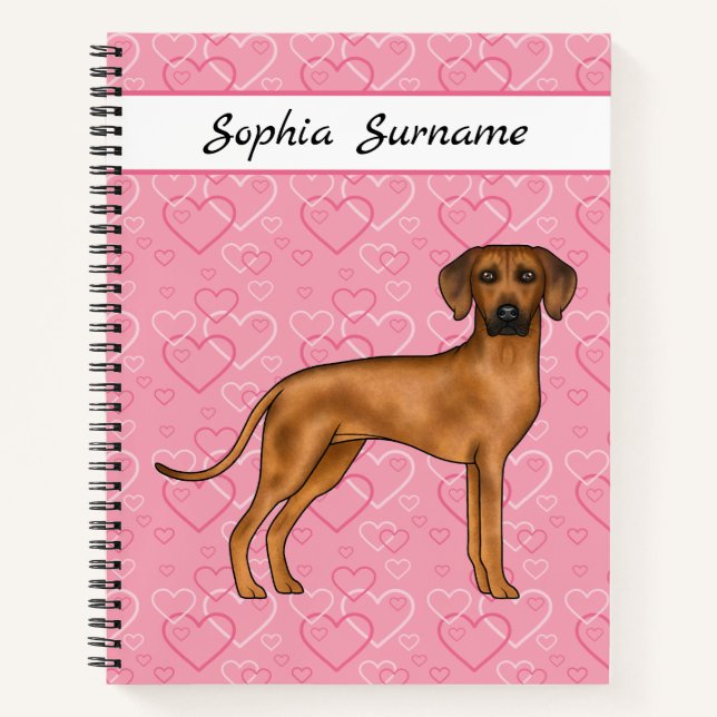 Cuaderno Perro Ridgeback Rodesiano Sobre Corazones Rosas Co (Anverso)