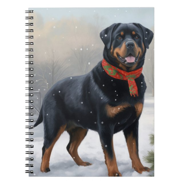 Cuaderno Perro Rottweiler en Navidades de Nieve (Frente)