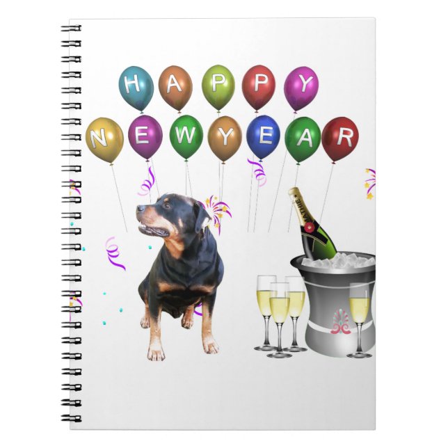Cuaderno Perro Rottweiler Feliz Año Nuevo (Frente)