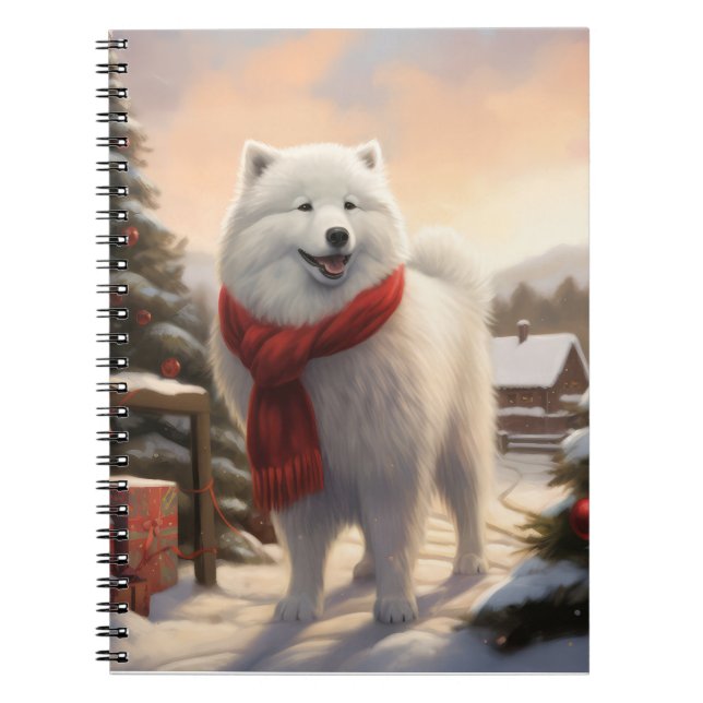 Cuaderno Perro samoyano en Navidades de nieve (Frente)