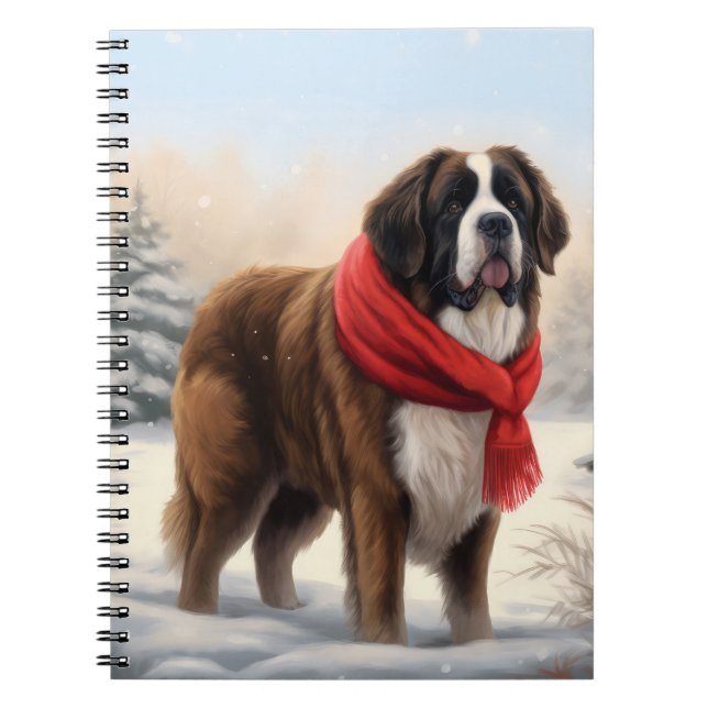 Cuaderno Perro San Bernardo en Navidad con nieve  (Frente)