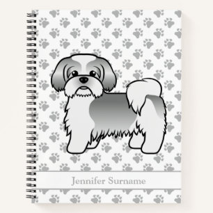 Cuaderno Perro Shih Tzu de dibujos animados plateado y blan