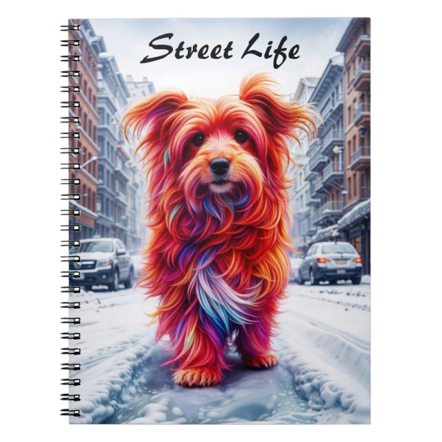 Cuaderno Perro sin hogar en una fría tarde urbana nevada (Frente)