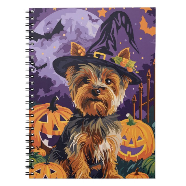 Cuaderno Perro Terrier De Yorkshire Bruja Halloween Y Calab (Frente)