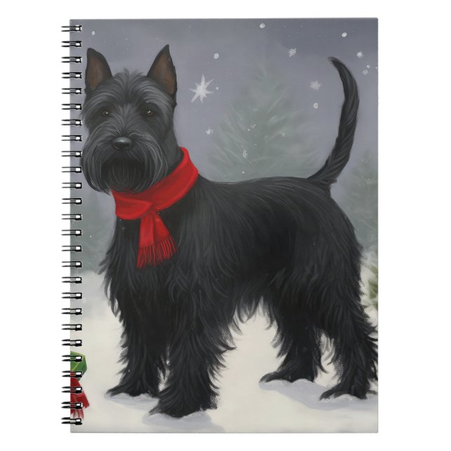 Cuaderno Perro Terrier Escocés en Navidad con Nieve (Frente)