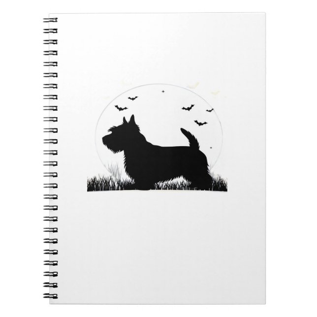 Cuaderno Perro Terrier Skye � Silueta de Luna de Halloween  (Frente)