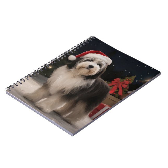 Cuaderno Perro terrier tibetano en la Navidad con nieve (Lado Izquierdo)