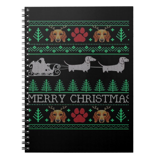 Cuaderno Perro vienés Dachshund feo de Navidad Chr (Frente)