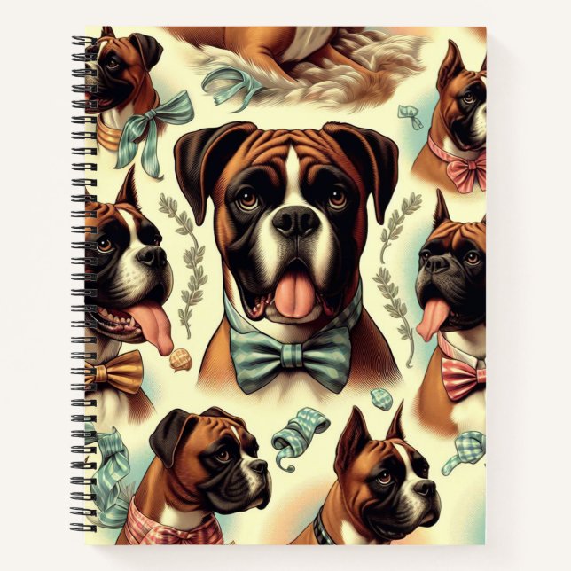Cuaderno Perro vintage Boxer Seamless (Anverso)