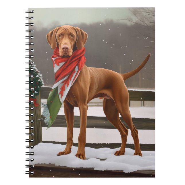 Cuaderno Perro Vizsla en Navidades de nieve (Frente)