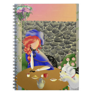 Cuaderno Perro y dama en un café al atardecer