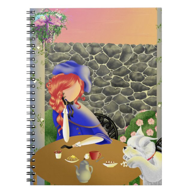Cuaderno Perro y dama en un café al atardecer (Frente)