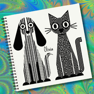 Cuaderno Perro y gato, franjas y patrones de mazorca, graci