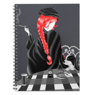 Cuaderno Perro y señora en café francés rojo