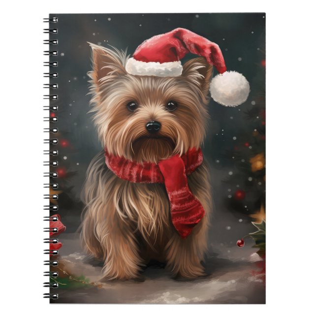 Cuaderno Perro Yorkshire Terrier en Navidad de Nieve (Frente)