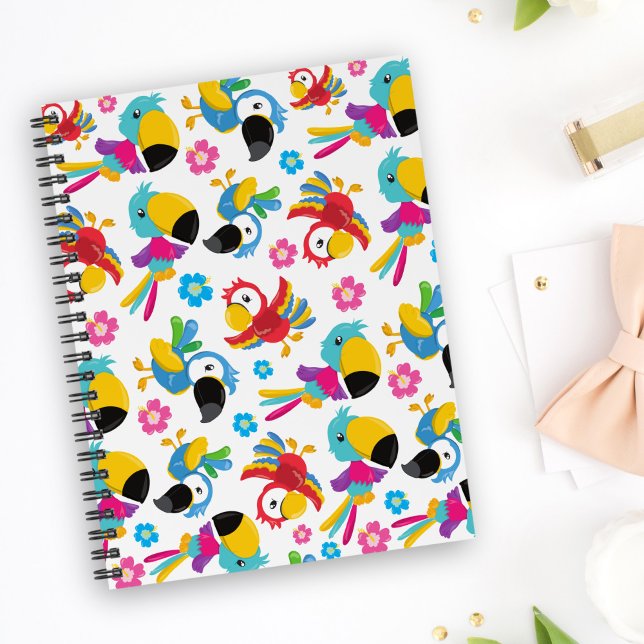 Cuaderno Perros coloridos, loros tropicales, aves, flores (Subido por el creador)