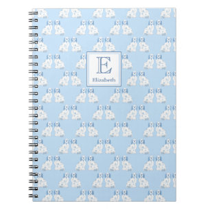 Cuaderno Perros De La Cerámica Azul Y Blanca Del Monograma