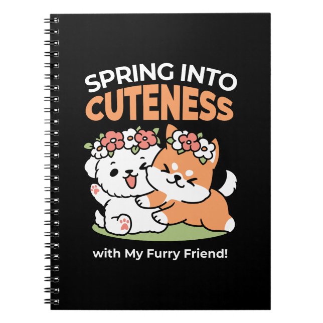 Cuaderno Perros juguetones con coronas de flores - Tema de  (Frente)