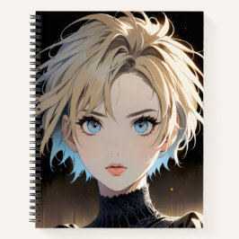 Cuaderno personaje de anime con ojos azules y camisa negra