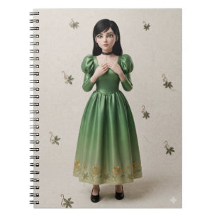 Cuaderno Personaje de princesa verde esmeralda 3D