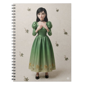 Cuaderno Personaje de princesa verde esmeralda 3D