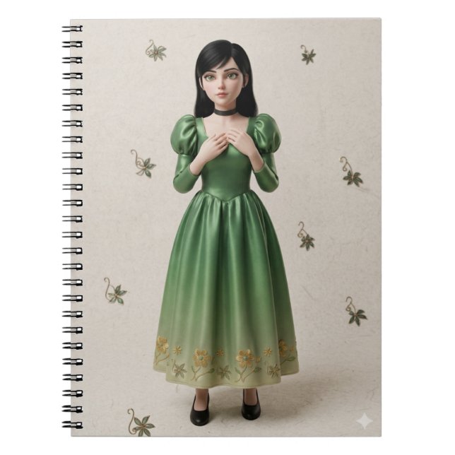Cuaderno Personaje de princesa verde esmeralda 3D (Frente)