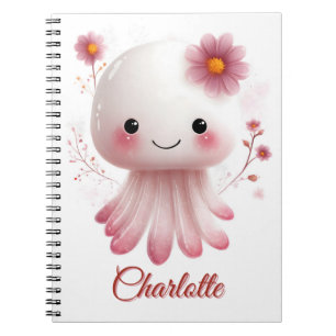 Cuaderno Personaje de Pulpo Rosa y Blanco con Nombre Person