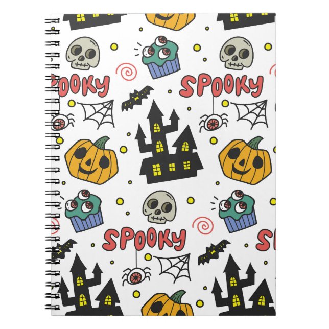 Cuaderno Personajes de Halloween: Espectacular patrón sin f (Frente)