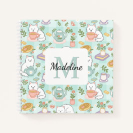 Cuaderno Personal Tea Bookish Cats Spiral Notebook Green