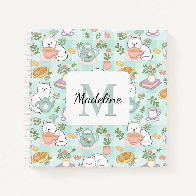 Cuaderno Personal Tea Bookish Cats Spiral Notebook Green (Anverso)