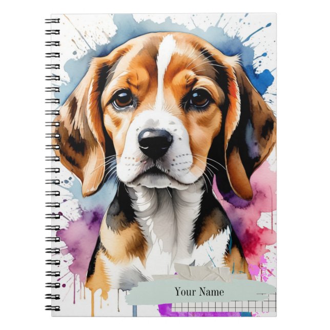 Cuaderno PERSONALIZA: Cachorro de Beagle Adorable Acuarela (Frente)