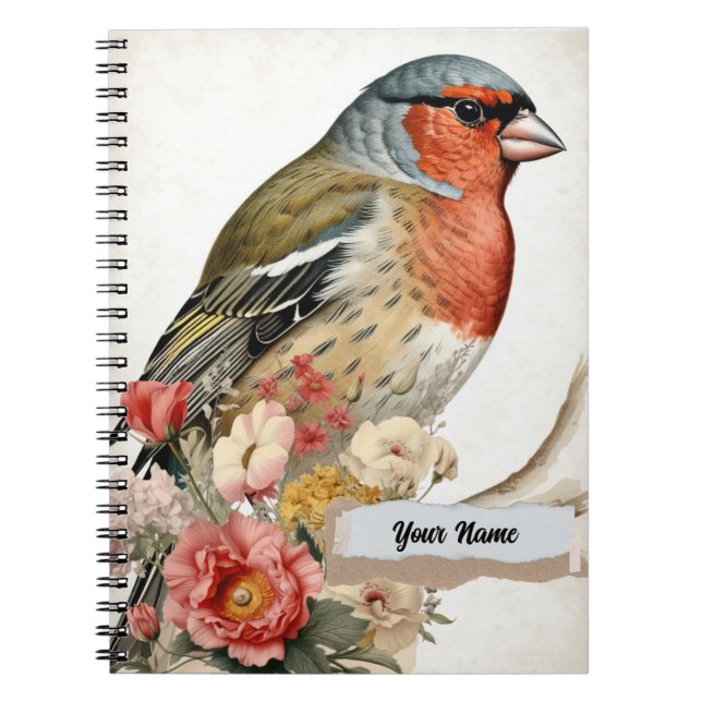 Cuaderno PERSONALIZA Collage de pájaro pinzón vintage (Frente)