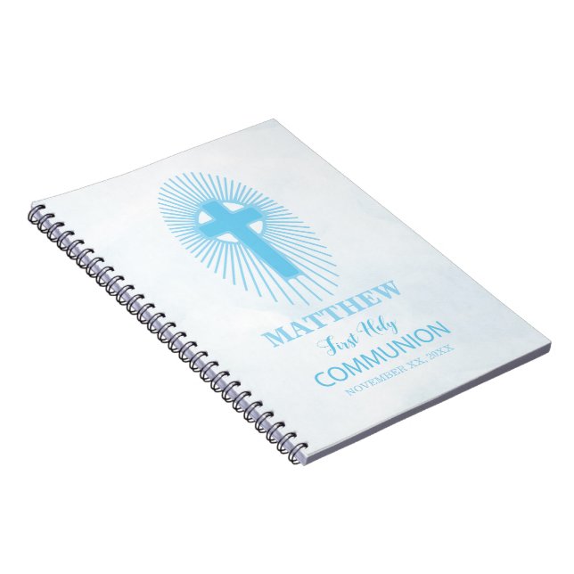 Cuaderno Personaliza, Cruz de la Primera Comunión Azul con  (Lado Derecho)