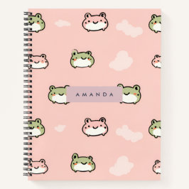 Cuaderno Personaliza el diseño de rana kawaii pastel en ros