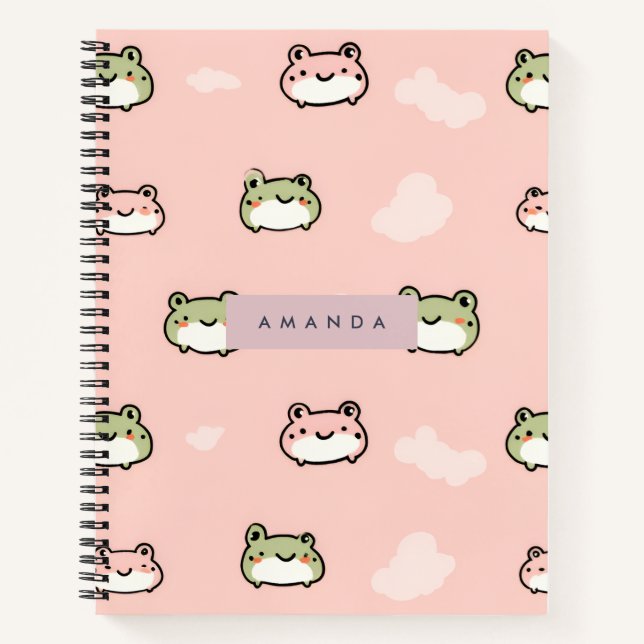 Cuaderno Personaliza el diseño de rana kawaii pastel en ros (Anverso)