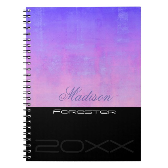 Cuaderno Personaliza el elegante azul morado rosado negro (Frente)