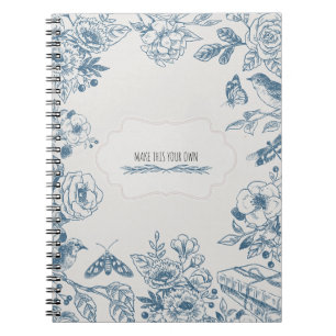 Cuaderno PERSONALIZA Flores de Línea Azul Diario de Notas