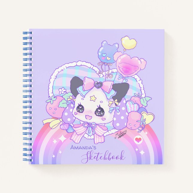 Cuaderno Personaliza - Kawaii lindo conejito de gatito, mor (Anverso)