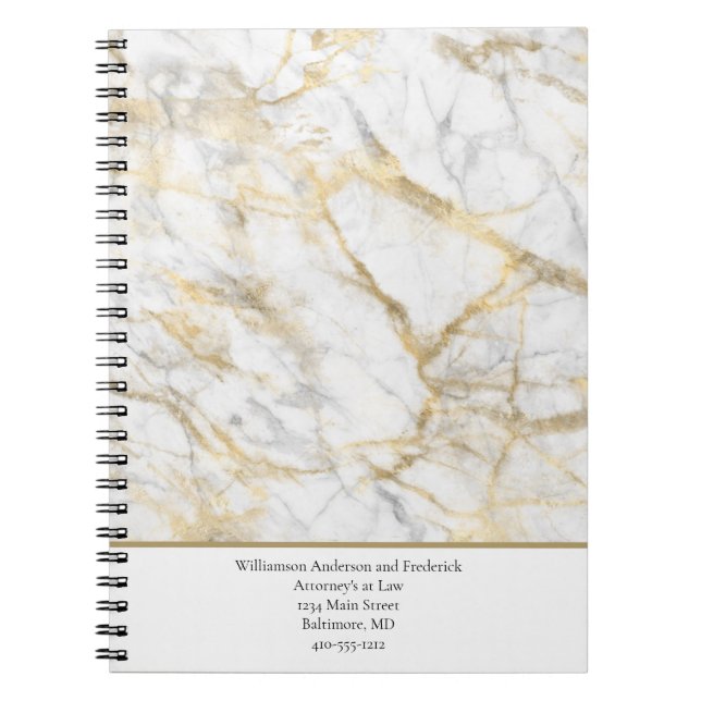 Cuaderno Personaliza Negocios Mármol Dorado Blanco Gris (Frente)